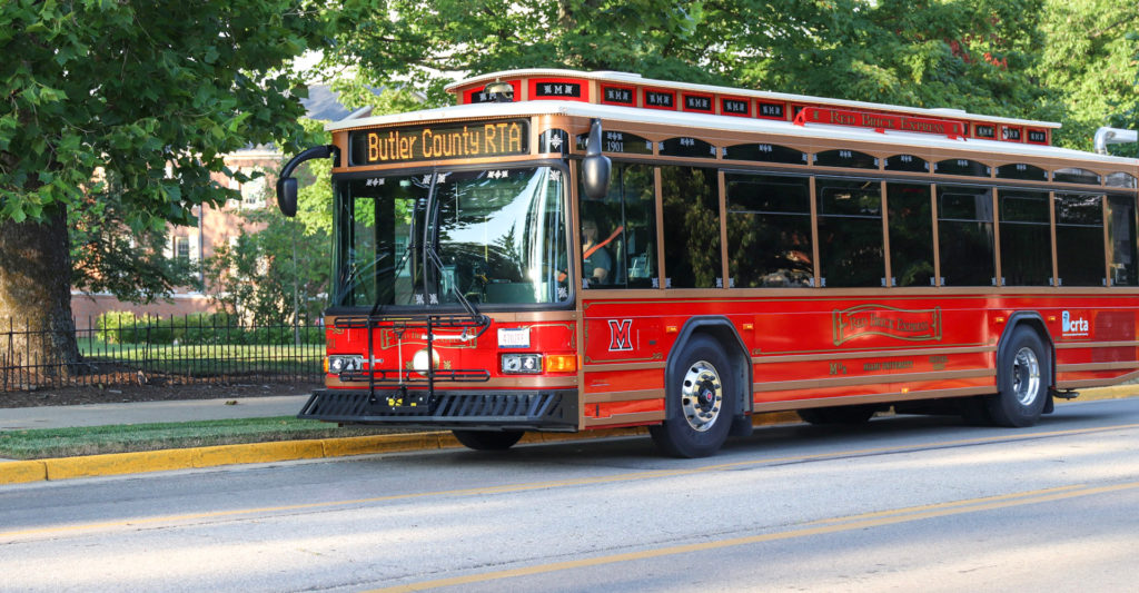 The Miami University Trolley at a bus stop