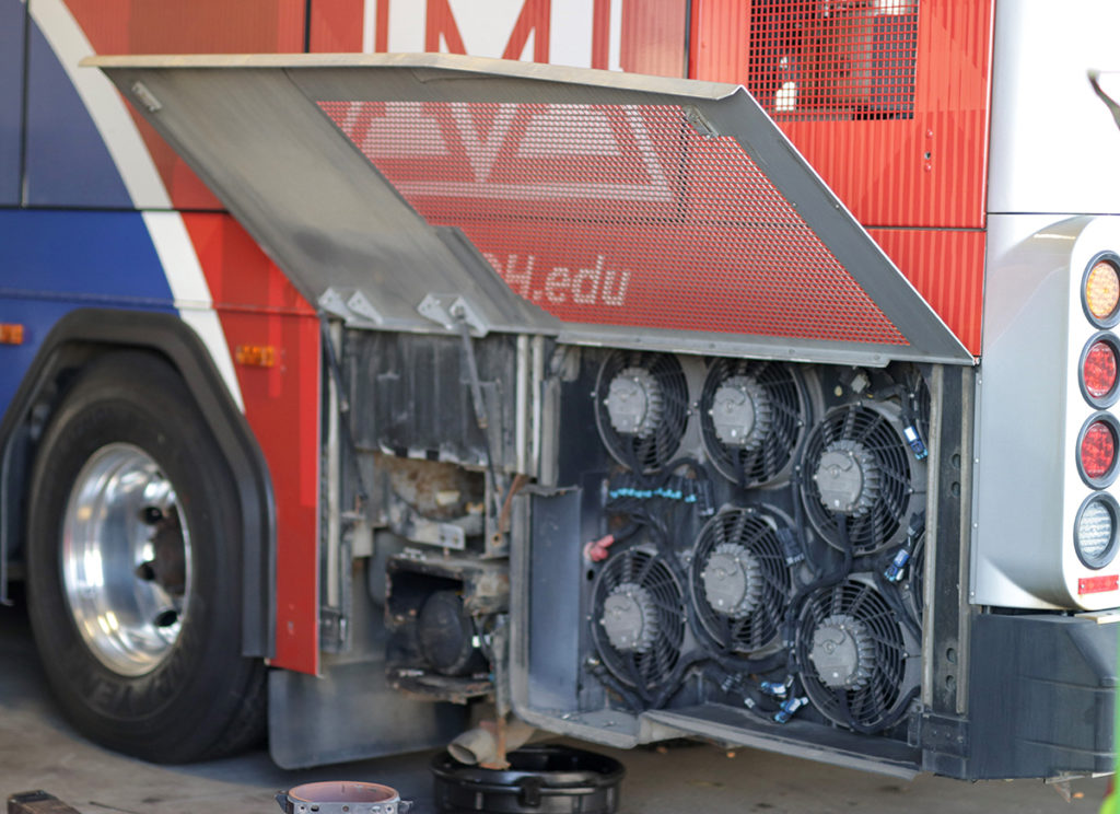 a miami university bus being repaired